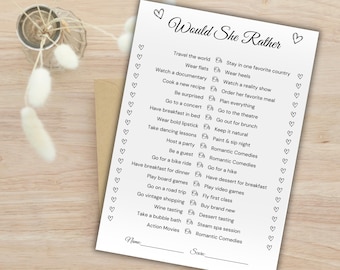 Would She Rather Bridal Shower Game, Who Knows Bride Best, This or That, Would Bride Rather, Bride To Be Game, Funny Bridal Shower Game, PDF