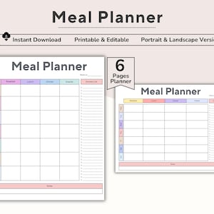 Editable Weekly Meal Planner, Grocery List, Weekly Menu Template, Meal Prep Template, Health Meal Plan, Daily Food Journal, Diet, Printable