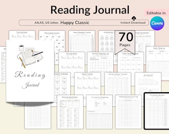 Reading Journal PDF, Currently Reading, Book Review Journal, Book Reading Challenges, BookShelf Tracker, Book Series Tracker, Book Wishlist