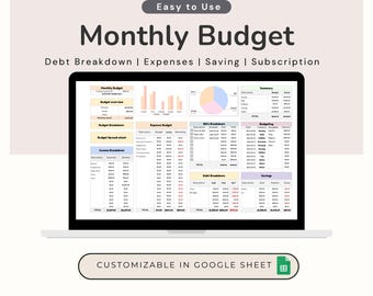 Monatliches Budget Vorlage für Google Sheet, Haushaltsplaner, monatlicher Budgetplan, Einnahmen & Ausgaben, Abonnement-Tracker, monatliche Übersicht