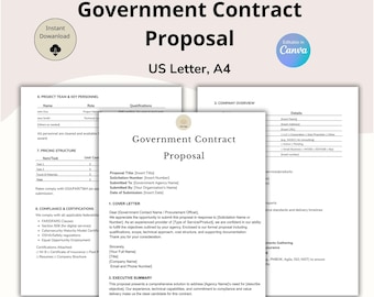 Government Contract Proposal Template, Government Service Agreement, Government Work Contract, Professional Contract Template, Printable PDF