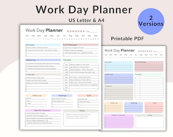 Work Day Planner, Work Day Organizer, Daily Work Schedule, Work Task Planner, Daily To Do List, Hourly Daily Planner, Productivity Planner