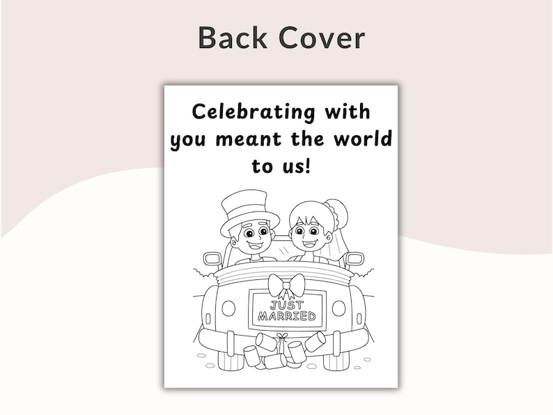 Puede incluir: Ilustraci&oacute;n en blanco y negro de una pareja de reci&eacute;n casados en un coche. El coche tiene un letrero de "Reci&eacute;n casados" en la parte trasera. El texto "Celebrating with you meant the world to us!" est&aacute; en la parte superior de la imagen.