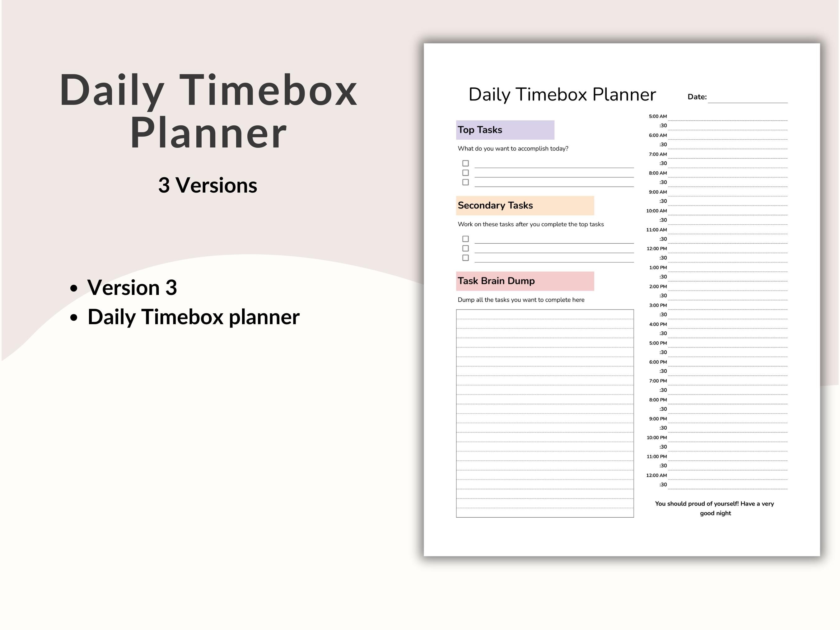 Daily Time Box Planner, Daily Time Blocking Schedule, 24 Hour Planner ...