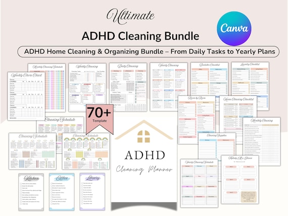 ADHD Cleaning Planner Bundle, ADHD Home Organization, Master Cleaning Checklist, Family Chore Chart, House Cleaning Schedule, Deep Cleaning