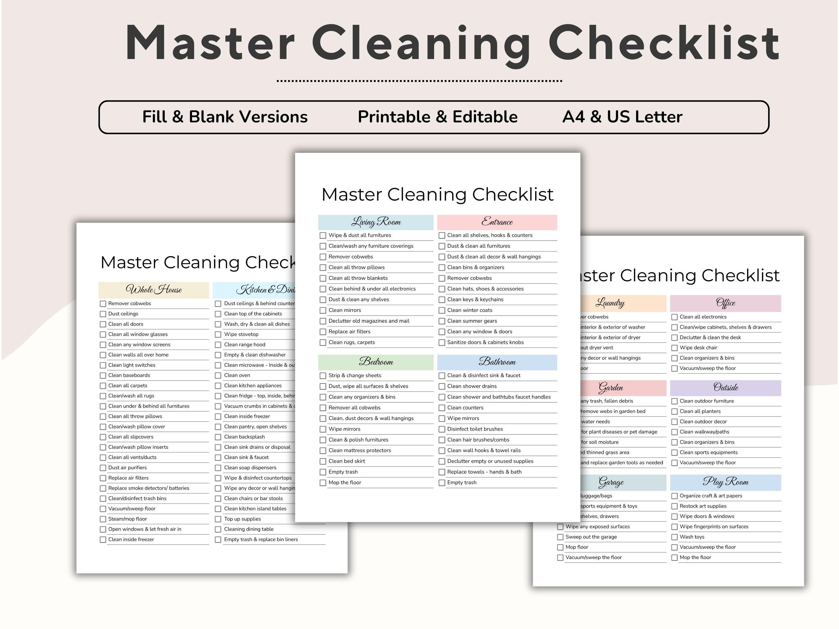 Master Cleaning Checklist, Deep Clean Checklist, Home Cleaning List, House Chore List, Household Cleaning, Cleaning Check List, Printable