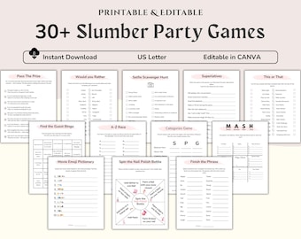 Slumber Party Games Bundle, Tween Sleepover Party, slumber Party Bingo, Sleepover Party Game, Sleepover Activities, Pajama Party Game, Canva