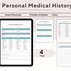 Personal Medical History, Family Medical History Form, Medical Records, Health History Form, Healthcare Planner, Medical Notes, Printable