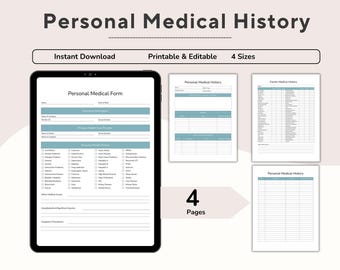 Personal Medical History, Family Medical History Form, Medical Records, Health History Form, Healthcare Planner, Medical Notes, Printable