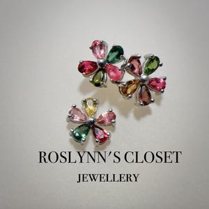 Natural Multicoloured Tourmaline S925 Stud Earrings – A Set of Three for Earlobe and Cartilage Piercings