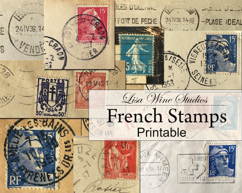 French Stamps Digital Download French Ephemera Printable Etsy