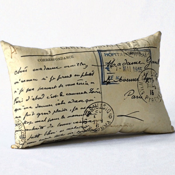 French script Postcard Pillow, French decor