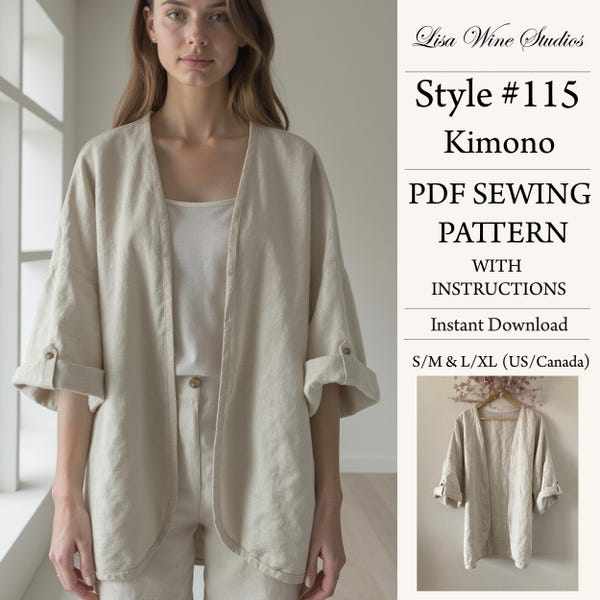Kimono Pattern, PDF Sewing Pattern, Digital Download Pattern, Style#115