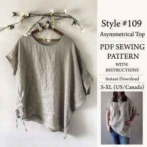 PDF Sewing Pattern, Linen Top, Sewing Pattern, Digtial Download Pattern, Style#109