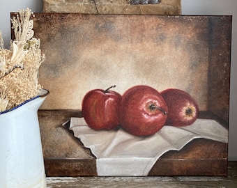 Apples oil painting, 12x16 Original art, Wall art