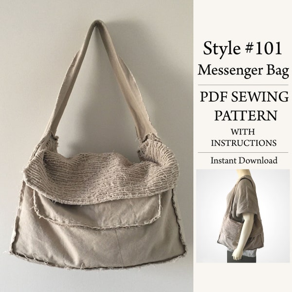 Messenger Bag, PDF Sewing Pattern, Instant Download Pattern, Style#101