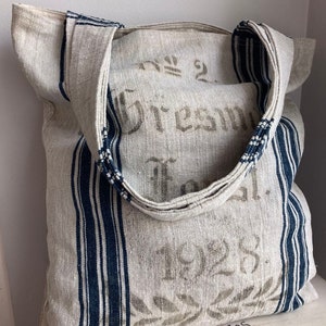 Vintage Grainsack Linen bag, Handwoven linen, Handmade bag, Market bag image 2