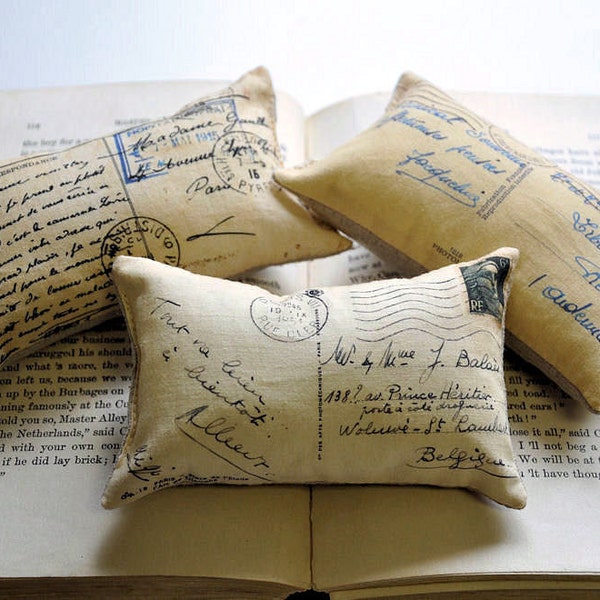 3 French Postcard mini pillows