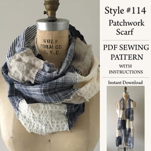 Patchwork Scarf, PDF Sewing Pattern, Instant Download Pattern, Style#114