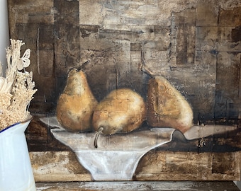 Pears painting, 16 x 20 Original art, Wall art, Mixed media art