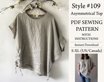 PDF Sewing Pattern, Linen Top, Sewing Pattern, Digtial Download Pattern, Style#109