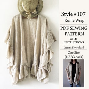 Linen Wrap Pattern, Shrug, PDF Sewing Pattern, Digital Download Pattern, Style#107