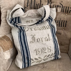 Vintage Grainsack Linen bag, Handwoven linen, Handmade bag, Market bag image 1