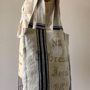 Vintage Grainsack Linen bag, Handwoven linen, Handmade bag, Market bag image 9