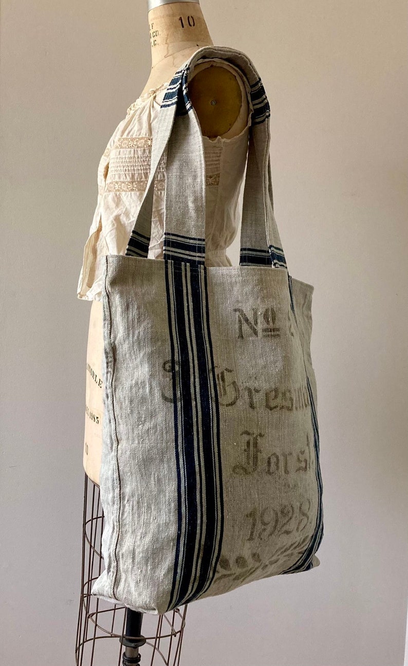 Vintage Grainsack Linen bag, Handwoven linen, Handmade bag, Market bag image 9