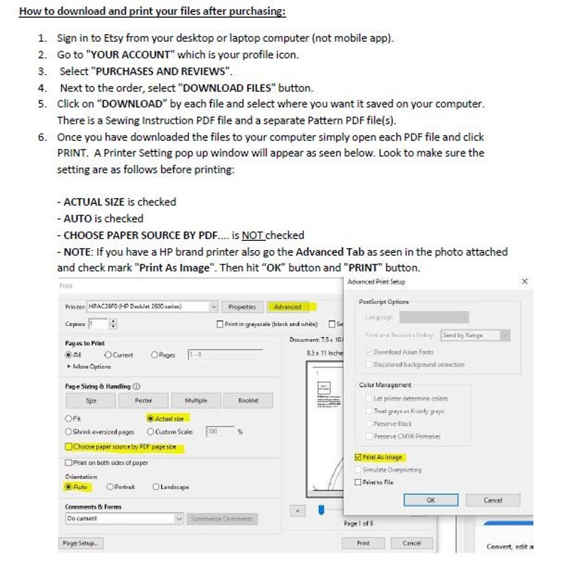 May include: A screenshot of a printer settings window with the "Print As Image" option selected. The window shows options for paper size, orientation, and colour management. The text "Print As Image" is highlighted in yellow.