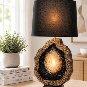 Black Gold Geode Resin Lamp, Handmade Crystal Night Light, Unique Home Decor