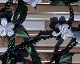 Graduation maile ti leaf with plumerias ribbon lei
