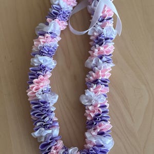 Graduation spiral ribbon lei - pink and purple