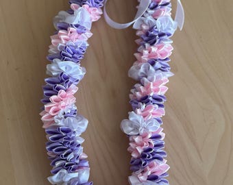 Graduation spiral ribbon lei - pink and purple