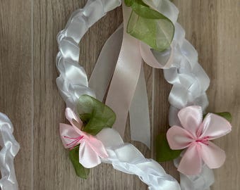 Cherry blossom (sakura) ribbon lei for graduation, birthday, senior night, special occasions. Beautiful and unique keepsake!