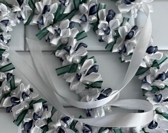 Special occasion ribbon lei with white pearls