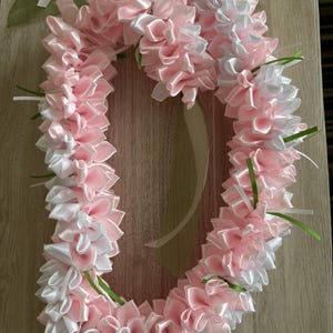 Graduation spiral ribbon lei - pink and white