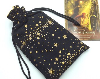 Stars Print Japanese Cotton Drawstring Bag - Black & Gold - Etsy