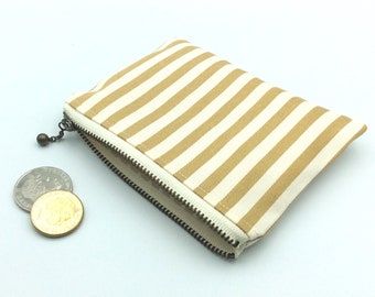 Stripes print Japanese cotton coin purse - beige