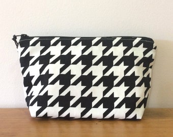 Houndstooth print Japanese cotton zipper pouch