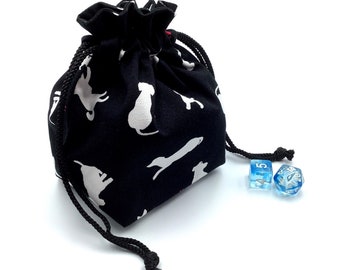 Dog silhouette print Japanese cotton drawstring bag