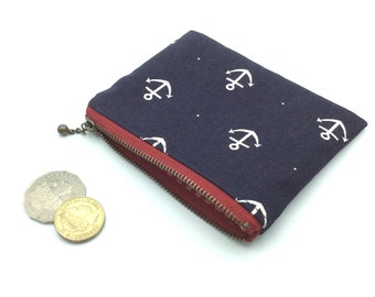 Marine anchor print Japanese cotton coin purse