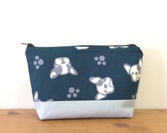 French bull dog print Japanese cotton zipper pouch