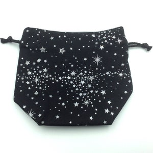 Star print Japanese cotton drawstring bag black & silver image 6