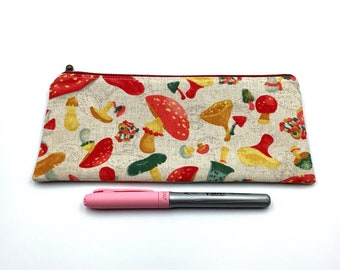Mushroom print Japanese cotton linen pen case