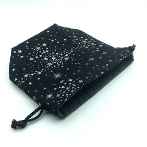 Star print Japanese cotton drawstring bag black & silver image 7