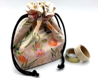 Flower print cotton drawstring bag