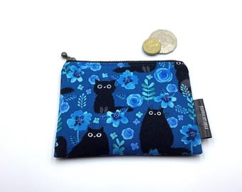 Black cat print cotton coin purse