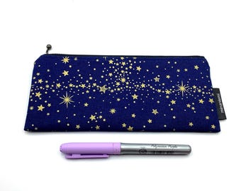 Second - Stars Print Cotton Pen Case – Japanese Zipper Pouch (Seconds)