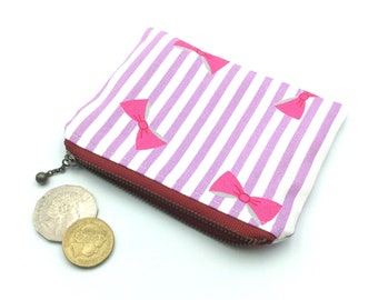 Stripes & bows bows print Japanese cotton coin purse